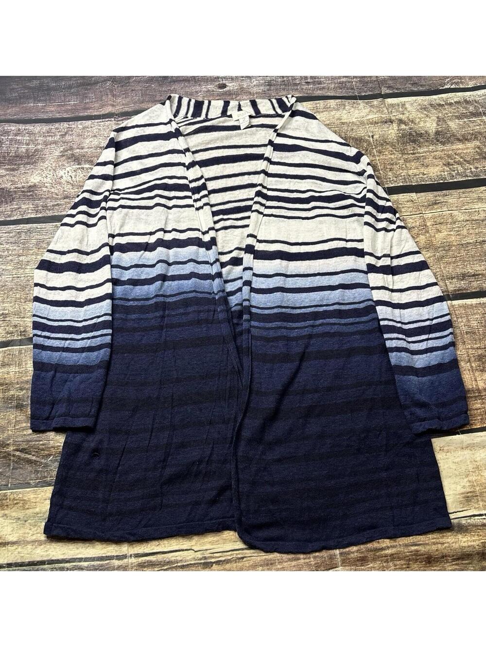 Chicos Cardigan Sweater Womens Size 2 Linen Striped FLAW